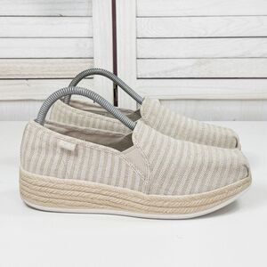 Bobs by Skechers Striped Canvas Espadrille Wedge Slip On Shoes Tan 8.5